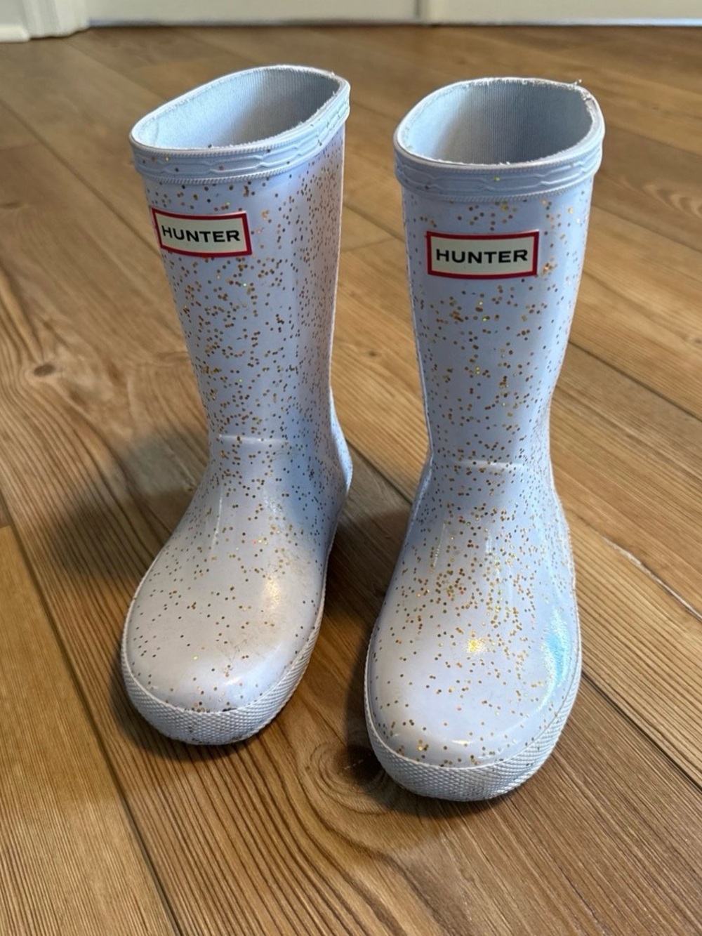Hunter Kids White Rain Boots with Gold Glitter